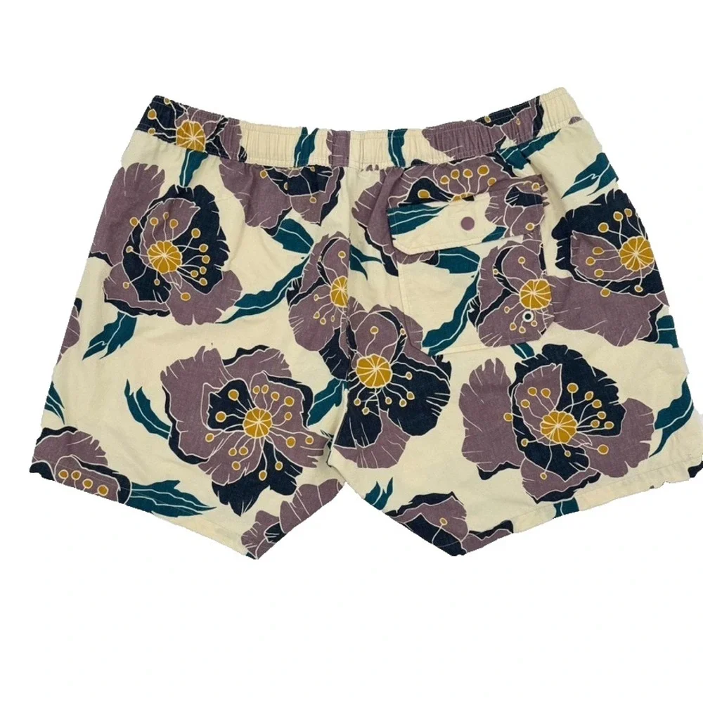 Marine Layer Shorts Mens XL Floral Tropical Print Cream Elastic‎ Waist Beach